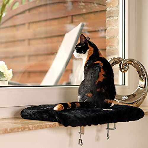 lionto Liegeplatte für Fensterbank Katzenliege Fensterbankliege Fensterliege für Katzen 35x50 cm, schwarz (mit Namensaufdruck) von lionto