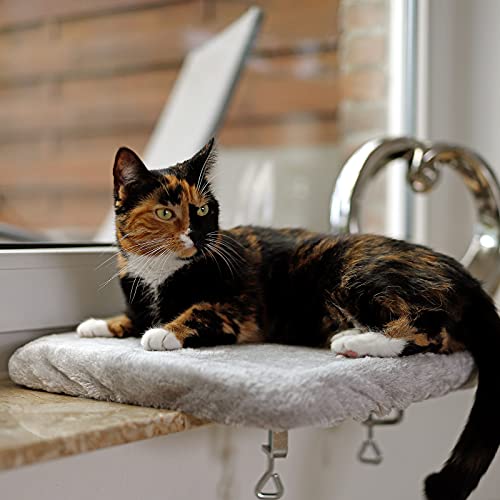 lionto Fensterliege für Katzen gepolstert aus Plüsch, 35x50 cm, Katzenbett für Fensterbänke, Montage ohne Bohren, Abnehmbarer und waschbarer Bezug, belastbar bis 15 kg, hellgrau lionto Fensterliege für Katzen gepolstert aus Plüsch, 35x50 cm, Katzenbett für Fensterbänke, Montage ohne Bohren, Abnehmbarer und waschbarer Bezug, belastbar bis 15 kg, hellgrau von lionto