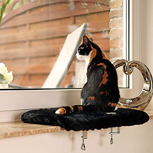 lionto Fensterliege für Katzen gepolstert aus Plüsch, 35x50 cm, Katzenbett für Fensterbänke, Montage ohne Bohren, Abnehmbarer und waschbarer Bezug, belastbar bis 15 kg, schwarz lionto Fensterliege für Katzen gepolstert aus Plüsch, 35x50 cm, Katzenbett für Fensterbänke, Montage ohne Bohren, Abnehmbarer und waschbarer Bezug, belastbar bis 15 kg, schwarz von lionto