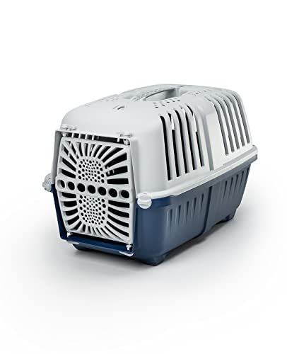 lionto Transportbox für Hunde & Katzen aus recyceltem Kunststoff Tiertransportbox Kleintierbox, 48x31,5x33 cm, dunkelblau von lionto