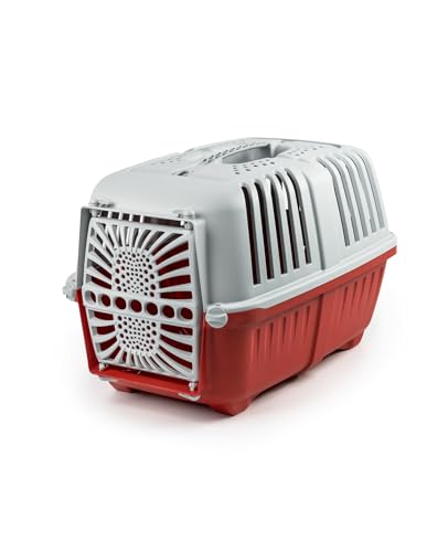 lionto Transportbox für Hunde & Katzen aus recyceltem Kunststoff Tiertransportbox Kleintierbox, 48x31,5x33 cm, rot von lionto