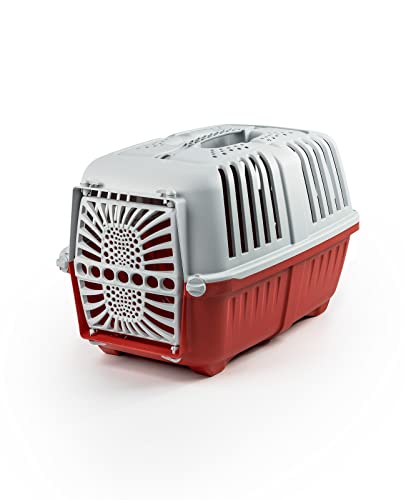 lionto Transportbox für Hunde & Katzen aus recyceltem Kunststoff Tiertransportbox Kleintierbox, 48x31,5x33 cm, rot von lionto