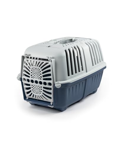 lionto Transportbox für Hunde & Katzen aus recyceltem Kunststoff Tiertransportbox Kleintierbox, 55x36x36 cm, dunkelblau von lionto