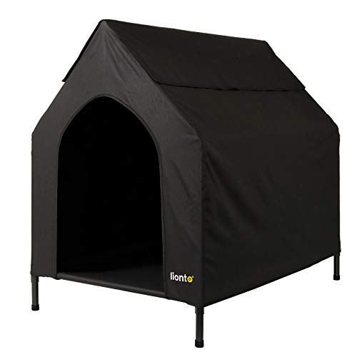 lionto Überdachte Hundeliege erhöhte Hundehütte Hundebett mit Dach, (L) 130x85x113 cm schwarz von lionto