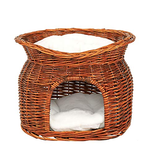 lionto Weidenkorb für Katzen und kleine Hunde mit 2 weichen Liegekissen, 55x39x43 cm, gemütlicher Katzenkorb aus umweltfreundlichem Weidenholz, Moderne Katzenhöhle mit weißen Kuschelkissen, braun lionto Weidenkorb für Katzen und kleine Hunde mit 2 weichen Liegekissen, 55x39x43 cm, gemütlicher Katzenkorb aus umweltfreundlichem Weidenholz, Moderne Katzenhöhle mit weißen Kuschelkissen, braun von lionto