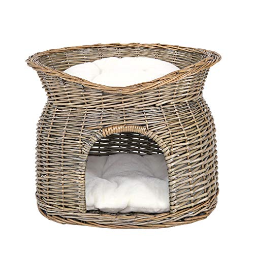 lionto Weidenkorb für Katzen und kleine Hunde mit 2 weichen Liegekissen, 55x39x43 cm, gemütlicher Katzenkorb aus umweltfreundlichem Weidenholz, Moderne Katzenhöhle mit weißen Kuschelkissen, grau lionto Weidenkorb für Katzen und kleine Hunde mit 2 weichen Liegekissen, 55x39x43 cm, gemütlicher Katzenkorb aus umweltfreundlichem Weidenholz, Moderne Katzenhöhle mit weißen Kuschelkissen, grau von lionto