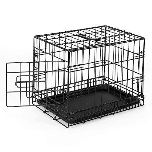 lionto Tiertransportbox für Hunde und Katzen, vielseitiger Transportkäfig mit hygienischer Kunststoffwanne, 45x31x36 cm, Hundebox aus Metall mit stabilen Sicherheitsverschlüssen & Trennwand, schwarz von lionto