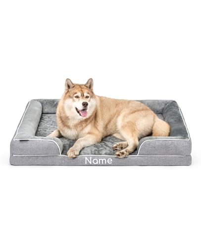 lionto orthopädisches Hundebett + erhöhter Rand, 122x89x20 cm, Hundekissen robust mit weichem Flanell, Bezug abnehmbar & waschbar, rutschfest, für kleine & große Hunde + Katzen, grau (Namensaufdruck) lionto orthopädisches Hundebett + erhöhter Rand, 122x89x20 cm, Hundekissen robust mit weichem Flanell, Bezug abnehmbar & waschbar, rutschfest, für kleine & große Hunde + Katzen, grau (Namensaufdruck) von lionto