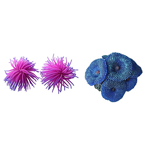 liovitor 3 Stück Silikon Aquarium Aquarium Korallen Ornament Dekoration, 2 Stück lila & 1 Stück blau von liovitor