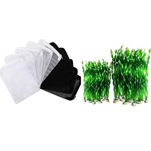 liovitor 40 x Aquarium-Filterbeutel, Netzfilterbeutel, weiß und schwarz, 20 Stück Kunststoffpflanzen für Aquarien (grün) von liovitor