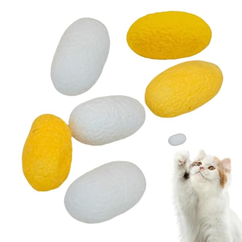 lisutupode Katzenspielzeug aus Seidenkokon, Katzenspielzeugbälle - Interaktives Jagdwurm-Kokon-Ballspielzeug für Katzen,6x Kokon-Spielzeug aus natürlicher Seide, das Langeweile bei Katzen lindert, für lisutupode Katzenspielzeug aus Seidenkokon, Katzenspielzeugbälle - Interaktives Jagdwurm-Kokon-Ballspielzeug für Katzen,6x Kokon-Spielzeug aus natürlicher Seide, das Langeweile bei Katzen lindert, für von lisutupode