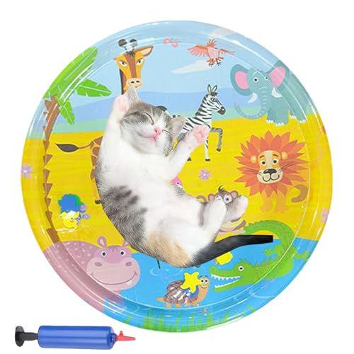 lisutupode Wassertierpolster, aufblasbares Haustierbett, Bunte Katzenwassermatte mit Inflator, Aufblasbare Haustiervorräte, tragbares sensorisches Spielbett für heißes Wetter, Außengebrauch von lisutupode