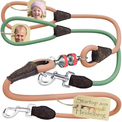 little Captain Zauberleine | kindersichere Hundeleine mit Magnetschlaufe | auch für Schul-, Therapie- und Begleithunde (Pfirsich Orange - Patina Grün) von little Captain