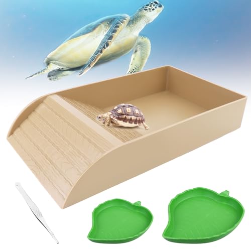 Reptilien-Schildkröten-Futternapf mit Rampe und Sonnenplattform, Wasserschale mit Blattform, Reptilien-Futternäpfe, Futter- und Wasserschale, Teller, Schildkröte, Wassernapf zum Sonnenbaden, YW von liuuuu