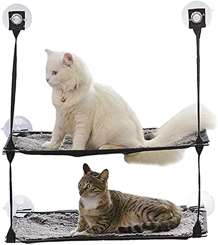 Katzen Hängematte Haustierbett Katzenfenster Barsch Große Kätzchen Sunny Bed Up Stabiler PVC-Rahmen Katzengesichts-Hängematte Perfekt mit einem wärmenden Bett Doppellagiges Wildleder-Katzennest ( von llxyzrzbhd