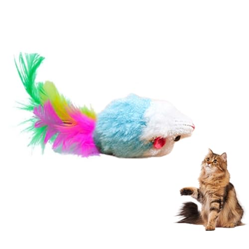 lmoikesz Interaktives Katzenmäuse-Spielzeug mit Federschwanz, Plüsch-Maus, Spielzeug mit sanftem Knistergeräusch, leichtes Kätzchen-Spielzeug für Indoor-Jagdspiele (1 x Mäuse) von lmoikesz