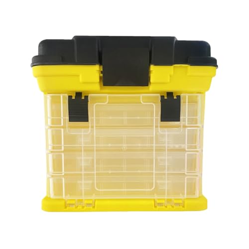 lmoikesz Praktischer und geräumiger 4 lagiger Angelkasten für Angelbegeisterte, Angelköderkasten, tragbare Werkzeugkisten, Gelb, +Neue transparente Box von lmoikesz