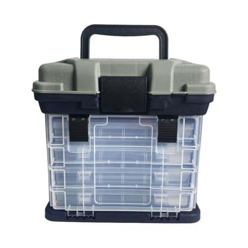 lmoikesz Praktischer und geräumiger 4 lagiger Angelkasten für Angelbegeisterte, Angelköderkasten, tragbare Werkzeugkisten, Grau, +Neue transparente Box von lmoikesz
