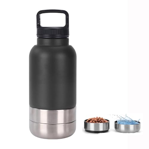 lmoikesz Travel Dog Water Bottle Bowl, 907.2 g 3-in-1 Insulated Stainless Steel Portable Dog Bowl for Hiking Camping, 3 Layers Detachable Leakproof Pet Water Dispenser with Handle (Black, 907.2 g) von lmoikesz