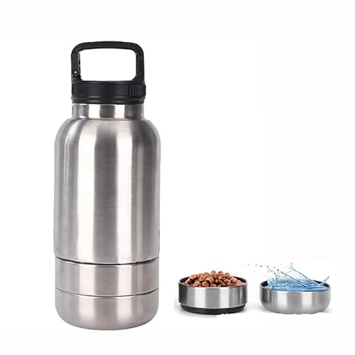 lmoikesz Travel Dog Water Bottle Bowl, 907.2 g 3-in-1 Insulated Stainless Steel Portable Dog Bowl for Hiking Camping, 3 Layers Detachable Leakproof Pet Water Dispenser with Handle (Silver, 907.2 g) von lmoikesz