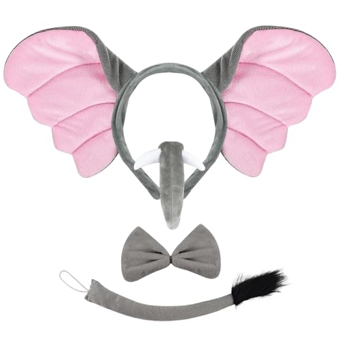 Elefanten Kostüm | Graues Tierkostüm mit Ohren, Nase & Schwanz | Süße Elefanten Verkleidung für Halloween, Fasching & Karneval | Weiches Cosplay-Set mit Stirnband & Kragen | Kinderfest Kostüm von loacuony