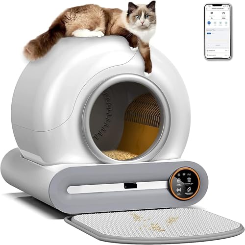 Katzenklo Selbstreinigend XXL, Elektrisches Katzentoilette - 65L Kapazität, Geschlossen Geruchsfrei Katzentoilette, Steuerung über App, Groß Automatisches Katzenklo mit Sieb, für 2 und Mehrere Katzen von loktch