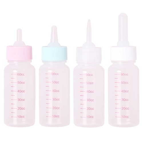 lomdung 4 Stück 60 ml Pet Fütterung Flasche mit Kapazitätsskala, Werkzeug Zum Füttern Von Haustieren mit Vier Arten von Schnullern, Aufzuchtflasche Welpen Hunde, für Kätzchen Welpen Kaninchen von lomdung