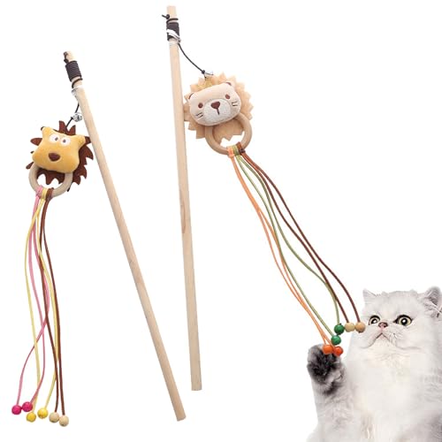 lomdung lustiger Katzenstock mit Glöckchen und Stofftiere, Naturholz Katzenspielzeug Stab, Tragbar Katzenspielzeug, Sicher und Ungiftig Geeignet für Den Einsatz zu Hause Bei Ausflügen und Im Büro von lomdung