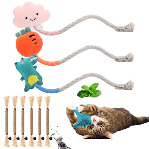 lompyeu 9 Stück Kauspielzeug Katze mit 3 Beißseilen für Katzen und 6 Katzenminze Sticks,Interaktive Beißseil,Katzenspielzeug,Katzen Zahnpflege und Gegen Mundgeruch lompyeu 9 Stück Kauspielzeug Katze mit 3 Beißseilen für Katzen und 6 Katzenminze Sticks,Interaktive Beißseil,Katzenspielzeug,Katzen Zahnpflege und Gegen Mundgeruch von lompyeu