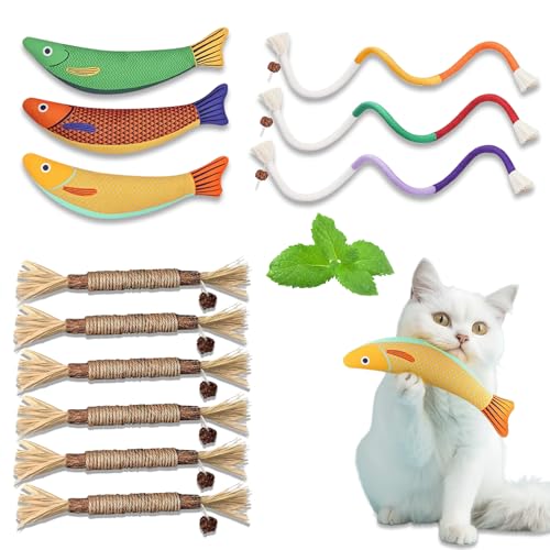 lompyeu Katzenminze Spielzeug, 12 Stück Katzenspielzeug mit 6 Stück Katzen Kauhölzer Sticks,3 Beißseilen für Katzen und 3 Stück Plüsch-Fisch,Katzenspielzeug Selbstbeschäftigung Mit Katzenminze,Für Die lompyeu Katzenminze Spielzeug, 12 Stück Katzenspielzeug mit 6 Stück Katzen Kauhölzer Sticks,3 Beißseilen für Katzen und 3 Stück Plüsch-Fisch,Katzenspielzeug Selbstbeschäftigung Mit Katzenminze,Für Die von lompyeu