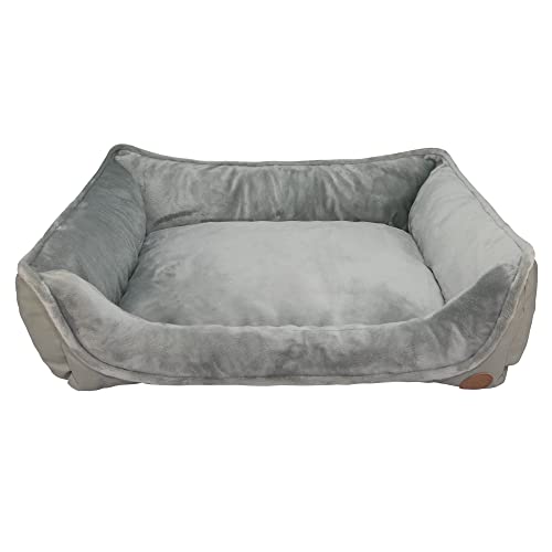 Long Rich Strapazierfähiges Hunde-Sofa, superweich, waschbar, rechteckig, Plüsch, für Hunde und Katzen, mit Rutschfester Oxford-Unterseite (59,9 x 50 x 18 cm, Hellgrau) von long rich