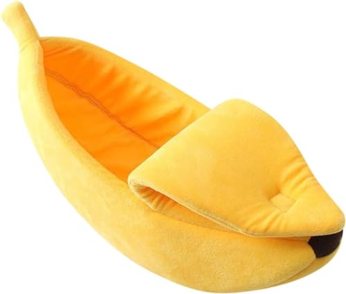longjunjunfashion Kreative Bananenform Haustier Hund Katze Bett, Niedliches Bananenbett für Hund Katze Selbstwärmend Winter Bett Matte Haustierbedarf für Welpen Kätzchen (XL) von longjunjunfashion