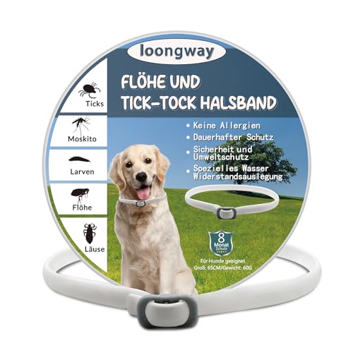 loongway Verstellbares Insektenhalsband für Hunde, natürliche und sichere Formel, sanfte Abwehrwirkung,65cm, geeignet für alle Hunde, wasserfest, Schutz bis zu 8 Monate von loongway