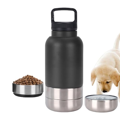 lopituwe Isolierte tragbare Hunde-Wasserflasche mit 2 Futterbehältern, 3-in-1 Edelstahl-Trinkflasche, 907 ml, multifunktionaler Hund-Reise-Wassernapf für Outdoor, Reisen, Spazierengehen, Wandern von lopituwe