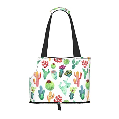 Aquarell-Kaktus-Sukkulenten, weiche Seiten-Reise-Haustier-Tragetasche, Handtasche, tragbare kleine Haustier-Tragetasche, Umhängetasche von losolese
