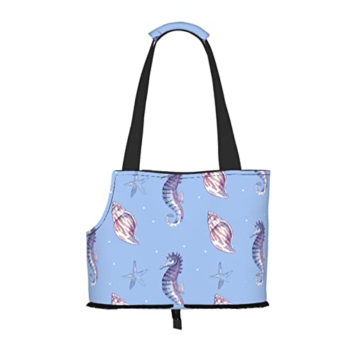 Aquarell-Marine-Seepferdchen-Muschel, weiche Seiten-Reise-Haustier-Tragetasche, Handtasche, tragbare kleine Haustier-Tragetasche, Umhängetasche von losolese