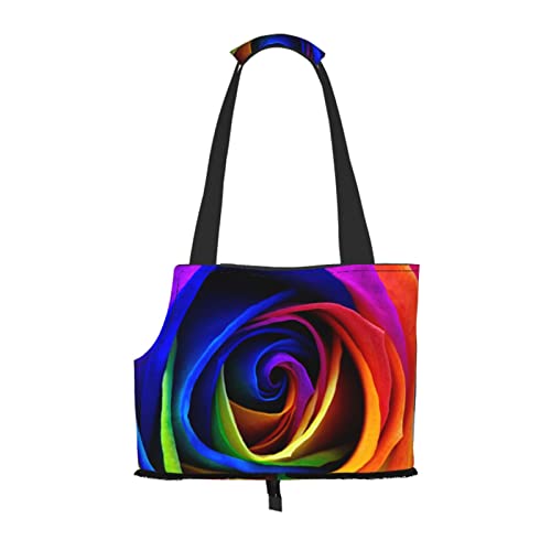 Bunte Regenbogen-Rosenblume, weiche Seiten-Reise-Haustier-Tragetasche, Handtasche, tragbare kleine Haustier-Tragetasche, Umhängetasche von losolese