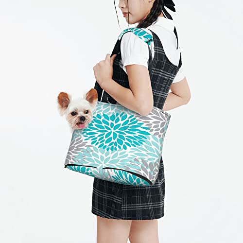 Dahlia Teal Grey Floral, weiche Seitentasche für die Reise, Tragetasche für Haustiere, Handtasche, tragbare kleine Tragetasche für Haustiere, Umhängetasche von losolese