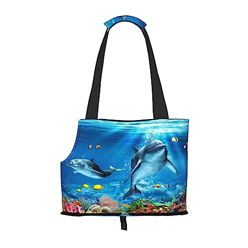 Ozean-Meerestier-Delphin, weiche Seiten-Reise-Haustier-Tragetasche, Handtasche, tragbare kleine Haustier-Tragetasche, Umhängetasche von losolese