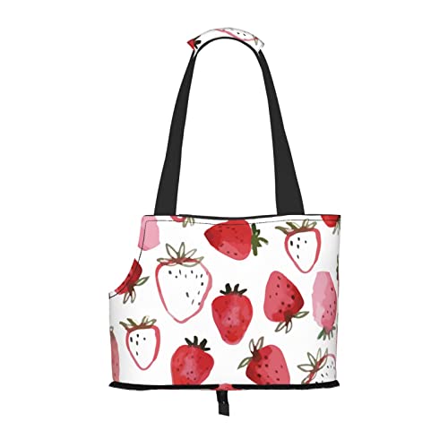 Schönes Erdbeer-Aquarell, weiche Seiten-Reise-Haustier-Tragetasche, Handtasche, tragbare kleine Haustier-Tragetasche, Umhängetasche von losolese