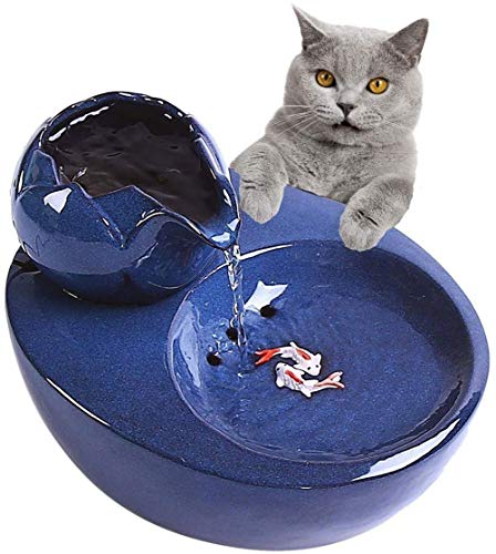 lovecabin Katzenbrunnen Keramik Blau, Trinkbrunnen Für Katze Leise Keramik Mit 6 Stück Hygienefilter Für Katzen Und Kleine Hunde Silent Pump 1L von lovecabin
