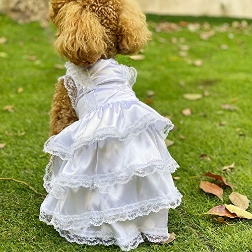 Hunde-Hochzeitskleid mit Kopfstücken, Luxus-Spitze, Hundebraut, Kostüm, weich, bequem, für Hochzeit, Partykleid, Braut, Haustierbekleidung für kleine, mittelgroße und große Hunde, Weiß, L von lovelonglong