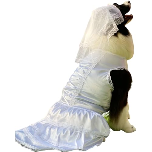 Hunde-Hochzeitskleid mit Kopfstücken, luxuriöses Spitzen-Hundekostüm, weich, bequem, für Hochzeit, Party, Brautkleid, Haustierbekleidung für kleine, mittelgroße und große Hunde, Weiß, XXL von lovelonglong