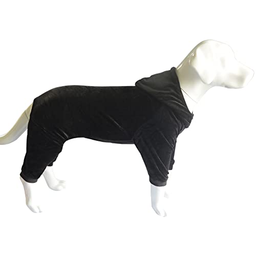 Hunde-Pyjama Haustier-Jumpsuits PJS für alle Jahreszeiten, Samt-Hunde-Kapuzenpullover, 4 Beine, 4 Füße, Hunde-Einteiler, stilvolles PJS-Welpen-Kostüm, Baumwollfutter, Schwarz, XXL von lovelonglong