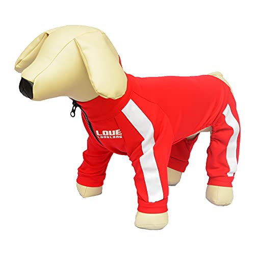Hunde-Sweatshirt mit Reißverschluss, Hunde-Sportanzug, 4 Beine, bedeckt Hundekleidung, bequem, atmungsaktiv, Hundepullover für kleine, mittelgroße und große Hunde, Rot, Größe S von lovelonglong