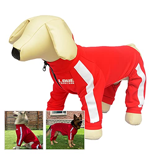 Hunde-Sweatshirt mit Reißverschluss, Hunde-Sportanzug, 4 Beine, bedeckt Hundekleidung, bequem, atmungsaktiv, Hundepullover für kleine, mittelgroße und große Hunde, Rot, XXXL von lovelonglong