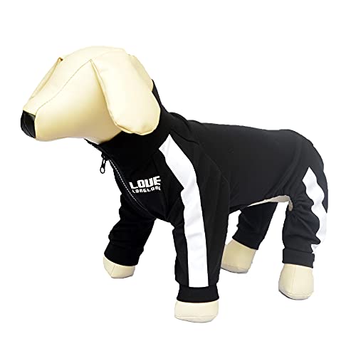 Hunde-Sweatshirt mit Reißverschluss, Hunde-Sportanzug, 4 Beine, bedeckt Hundekleidung, bequem, atmungsaktiv, Hundepullover für kleine, mittelgroße und große Hunde, schwarz, Größe M von lovelonglong