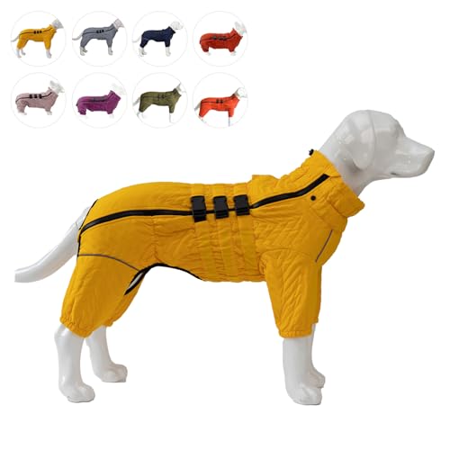 Hundemantel für den Winter, 4 Beine Bedeckter Winddichter Wasserdichter Reflektierender Hundemantel, Atmungsaktive warme Hundekleidung zum Skaten im Freien, Gehen Yellow 4XL von lovelonglong