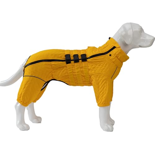 Hundemantel für den Winter, 4 Beine Bedeckter Winddichter Wasserdichter Reflektierender Hundemantel, Atmungsaktive warme Hundekleidung zum Skaten im Freien, Gehen Yellow 4XL von lovelonglong