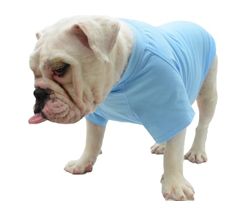 Lovelonglong Bulldogge Kleidung Hund Kleidung Blank T-Shirt Tee Shirts für Französische Bulldogge Englische Bulldogge Amerikanische Pit Bull Mops 100% Baumwolle Hautpflege Hellblau B-XL von lovelonglong
